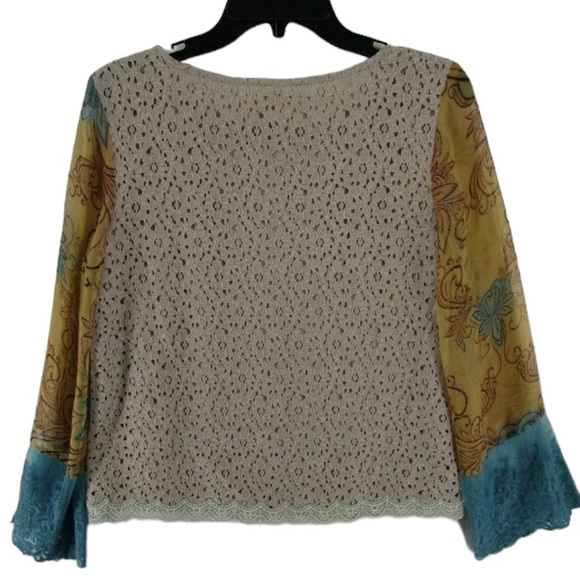 SUNDANCE Floral Watercolor Silk Lace Bell Sleeve - Picture 5 of 9